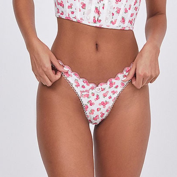 For Love And Lemons Baby Blooms Thong Panty White Pink Floral XS NEW